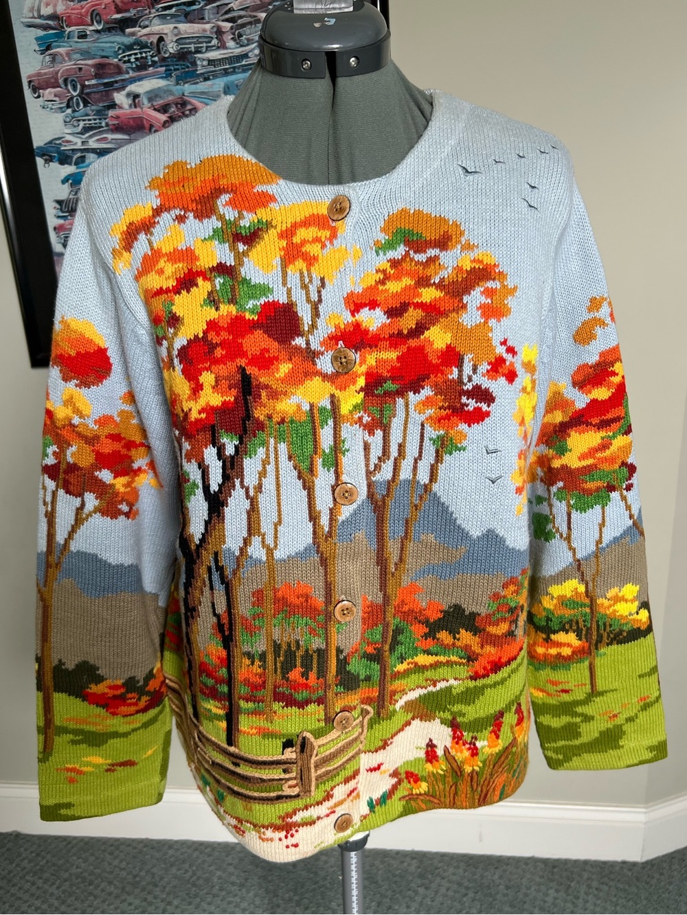 RARE Design Options M Fall Leaves Bicycle Sweater cardigan
